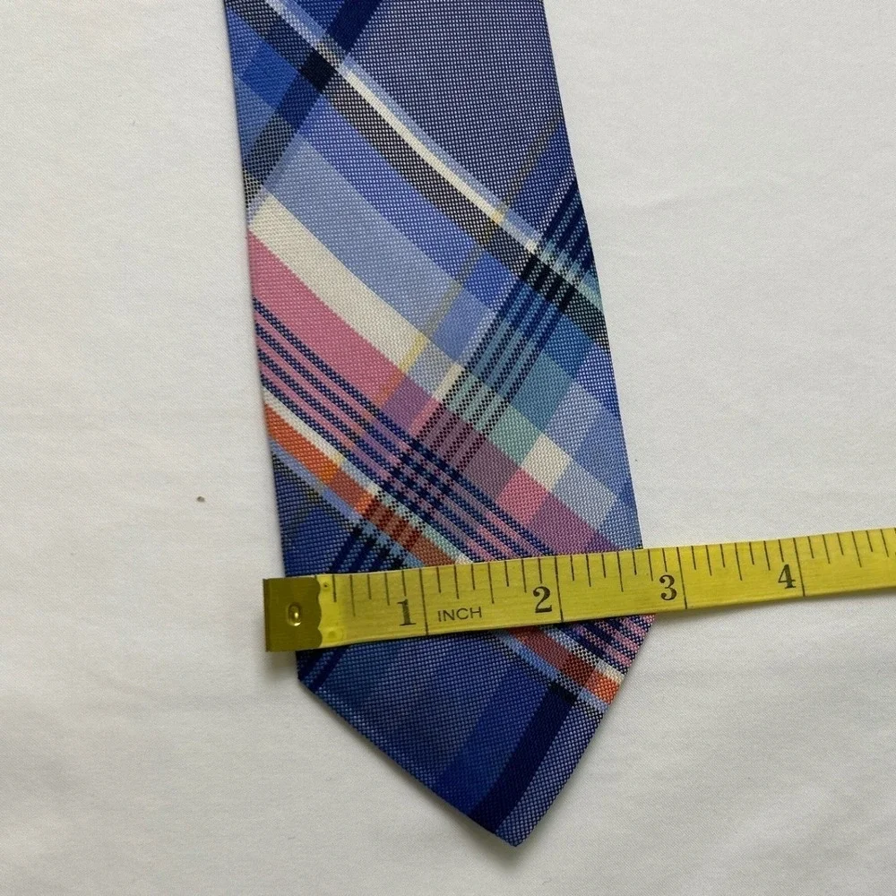 Tommy Hilfiger Mens Silk Plaid Madras Check Necktie Blue Pink Multi 61